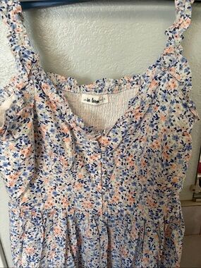 In Bloom Peach & Blue Floral Ruffled Sundress